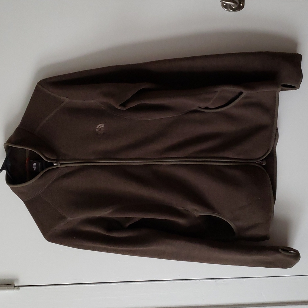 The north face full zip sweathshirt, brown khaki color, very warm, womens L
